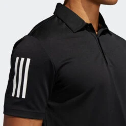 Adidas 3-STRIPE BASIC POLO SHIRT Black / White 8 Adidas 3-STRIPE BASIC POLO SHIRT Black / White -Elite Golf Shop 3 Stripe Basic Polo Shirt Black FJ9837 41 detail