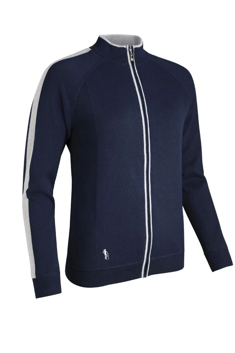 Glenmuir Ladies Zip Front Rib And Stripe Lined Cotton Golf Sweater ADA 3 Glenmuir Ladies Zip Front Rib And Stripe Lined Cotton Golf Sweater ADA