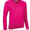 Ladies V Neck Embroidered Polka Dot Cotton Golf Sweater Milly
