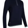 Ladies Zip Neck Rib Detail Cotton Golf Sweater Navy/White/Spring Green -Elite Golf Shop 890x1200 fitbox willa navywhitespringgreen4