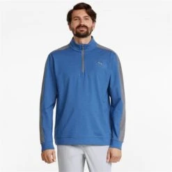 Puma Gents Cloudspun T7 1/4 Zip Top Blue - Grey -Elite Golf Shop P 532413PUMAGENTSCLOUDSPUNT7ZIPTOPBLUEGREY 4 L